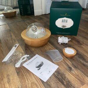 Young Living ARIA Ultrasonic Diffuser Remote LED Lights Spa Music Maple Base